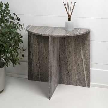 Patrice 20" Art Deco Minimalist Natural Marble Handmade Demilune Side Table